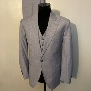 Itailor Powder Blue Houndstooth Plaid Check One-Button 3-Piece Suit Size 40R